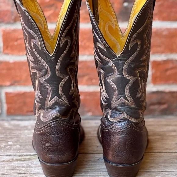 Nocona Men's Brown Bullhide Leather Western Cowboy Boots Sz 8.5EE Wide - Picture 5 of 9